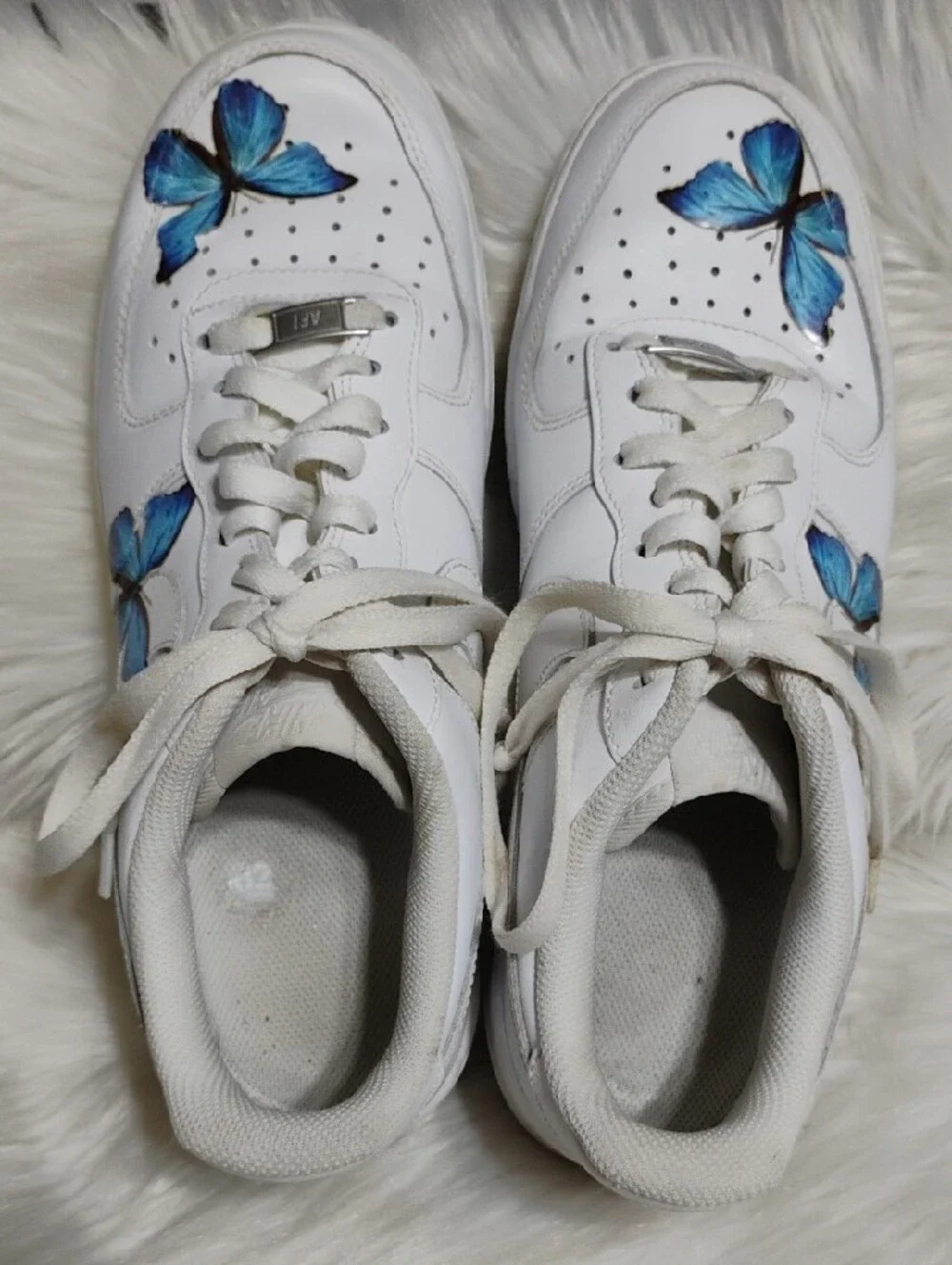 (C-64) Nike Air Force 1 Blue Butterfly Custom Design Sneakers - Picture 6 of 13